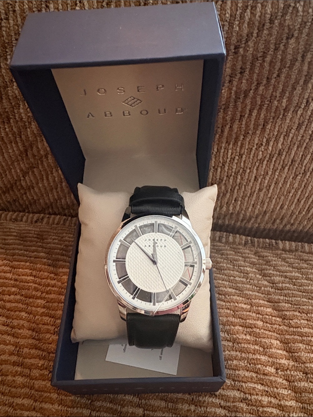 Joseph Abboud Silver Dial Watch with Black Leather Band